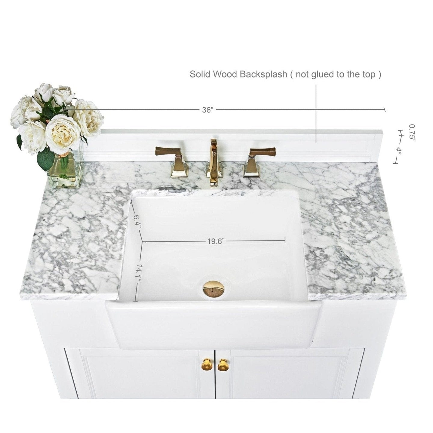 Ancerre Adeline Bathroom Vanity with Farmhouse Sink and Carrara White Marble Top Cabinet Set - VTS-ADELINE-36-W-CW-GD - ShopHubDepot