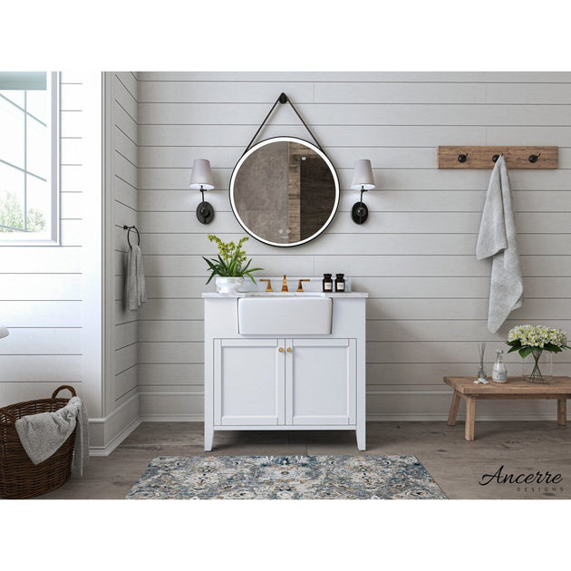 Ancerre Adeline Bathroom Vanity with Farmhouse Sink and Carrara White Marble Top Cabinet Set - VTS-ADELINE-36-W-CW-GD - ShopHubDepot