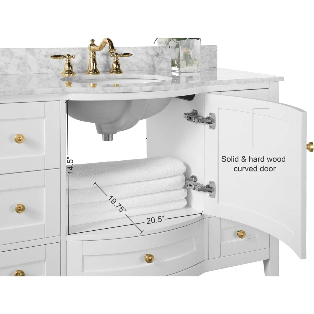 Ancerre Lauren Bathroom Vanity with Sink and Carrara White Marble Top Cabinet Set - VTS-LAUREN-48-W-CW - ShopHubDepot