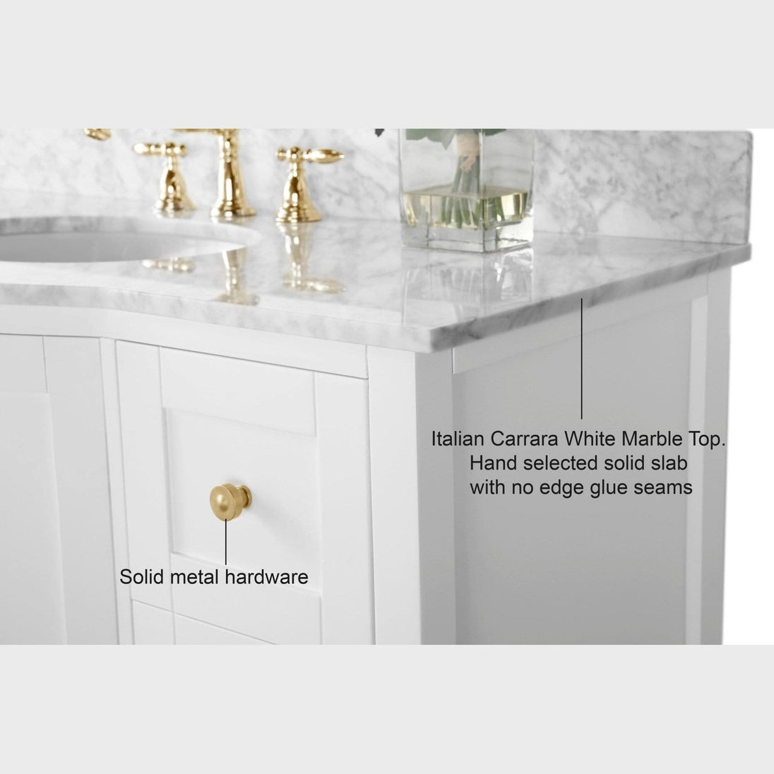 Ancerre Lauren Bathroom Vanity with Sink and Carrara White Marble Top Cabinet Set - VTS-LAUREN-48-W-CW - ShopHubDepot