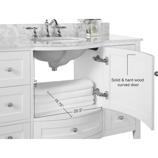 Ancerre Lauren Bathroom Vanity with Sink and Carrara White Marble Top Cabinet Set - VTS-LAUREN-48-W-CW - ShopHubDepot