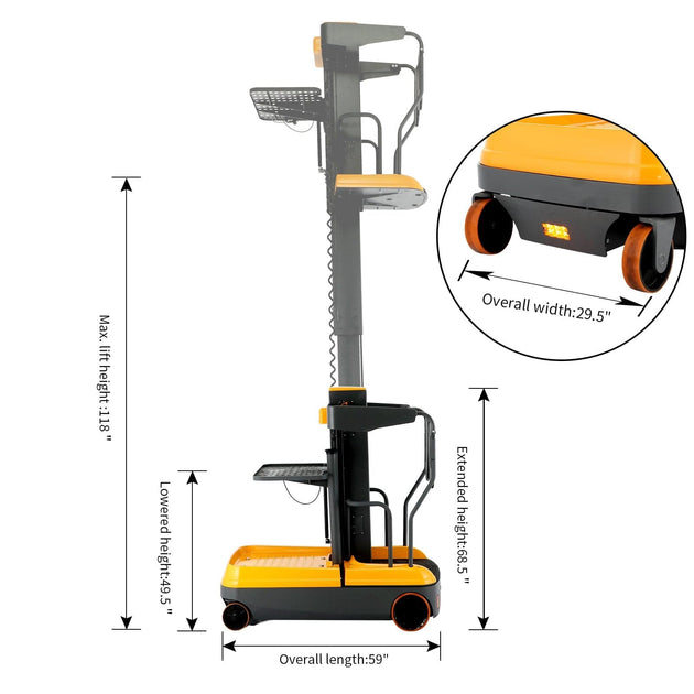 Apollolift  Fully Electric Mini Order Picker With Load Tray 200lbs. Capacity - A-5001 - ShopHubDepot