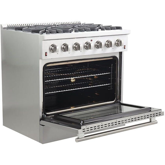 Forno Appliance Package- 36 Inch Gas Range, Wall Mount Range Hood, AP-FFSGS6244-36-W