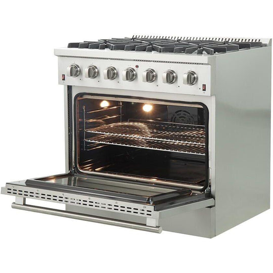 Forno Appliance Package- 36 Inch Gas Range, Wall Mount Range Hood, AP-FFSGS6244-36-W - ShopHubDepot