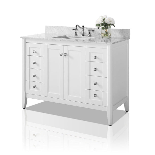 Ancerre Shelton Bathroom Vanity with Sink and Carrara White Marble Top Cabinet Set - VTS-SHELTON-48-W-CW - ShopHubDepot