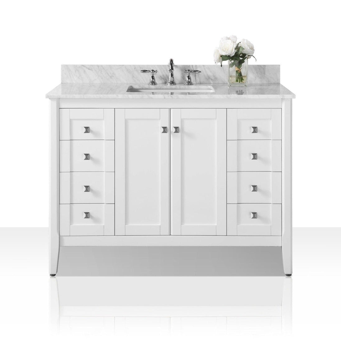 Ancerre Shelton Bathroom Vanity with Sink and Carrara White Marble Top Cabinet Set - VTS-SHELTON-48-W-CW - ShopHubDepot