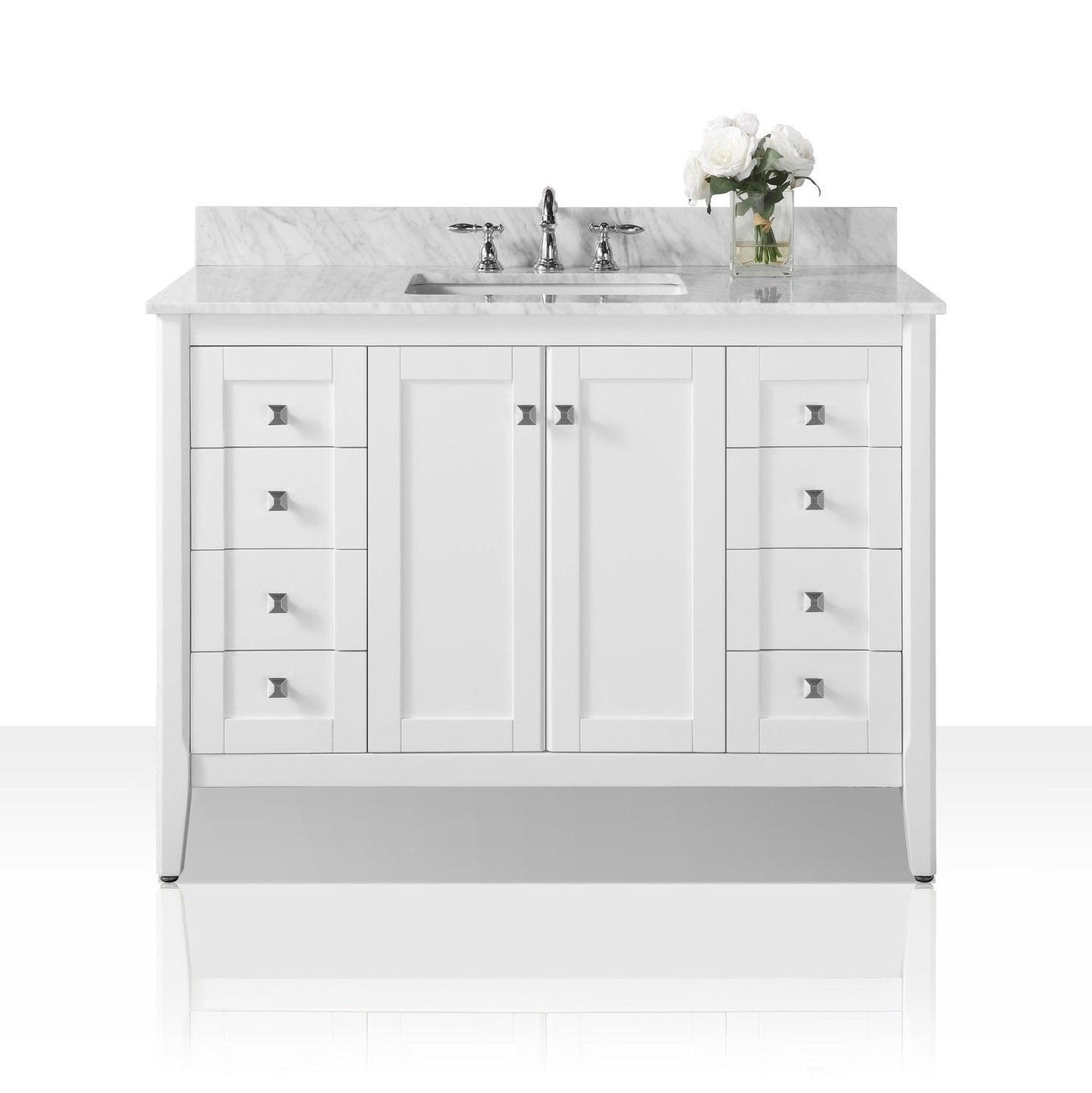 Ancerre Shelton Bathroom Vanity with Sink and Carrara White Marble Top Cabinet Set - VTS-SHELTON-48-W-CW - ShopHubDepot