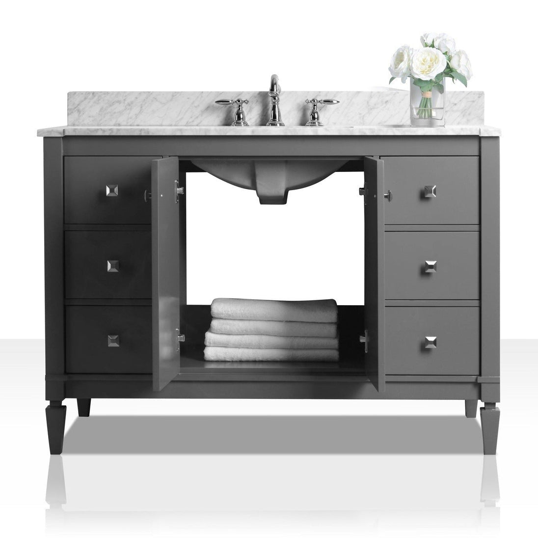 Ancerre Kayleigh Bathroom Vanity with Sink and Carrara White Marble Top Cabinet Set - VTS-KAYLEIGH-48-W-CW - ShopHubDepot