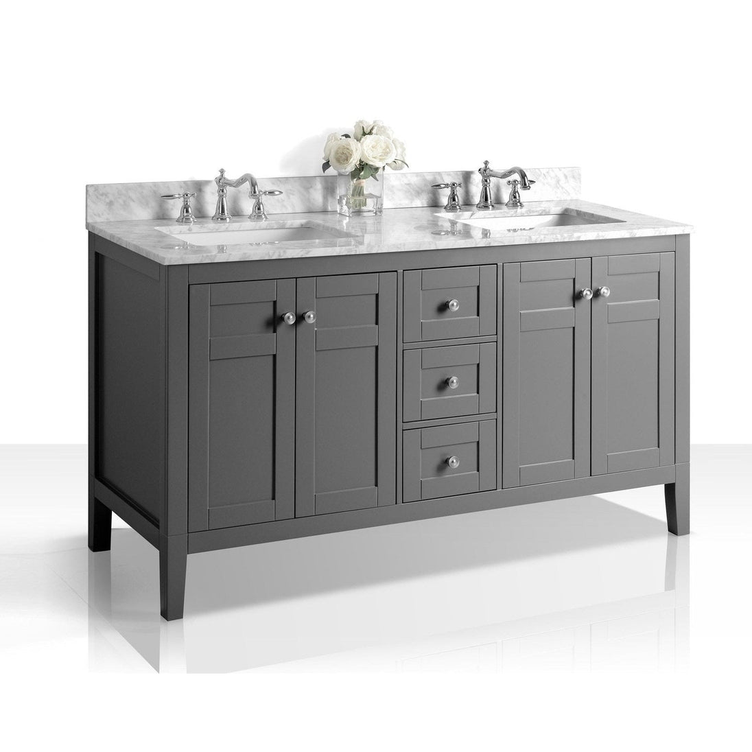 Ancerre Maili Bathroom Vanity with Sink and Carrara White Marble Top Cabinet Set - VTS-MAILI-48-W-CW - ShopHubDepot