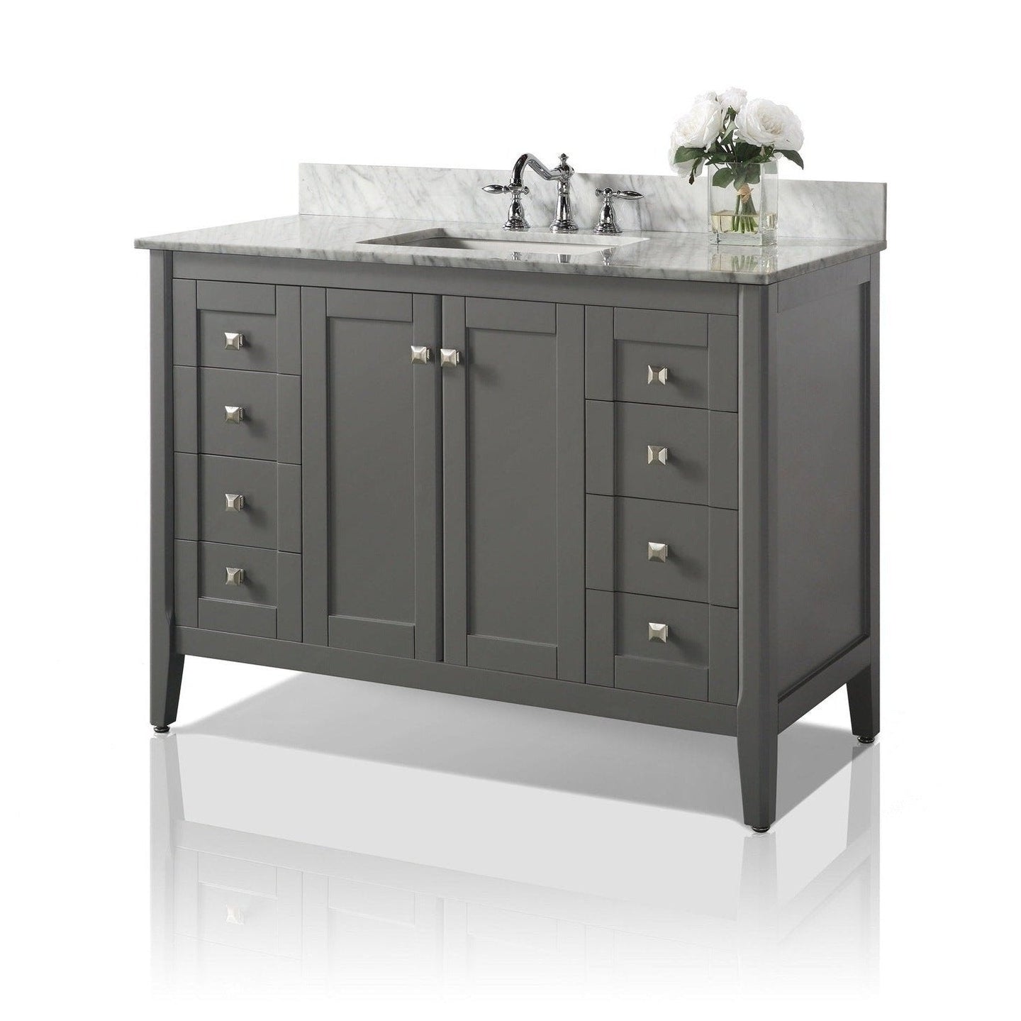 Ancerre Shelton Bathroom Vanity with Sink and Carrara White Marble Top Cabinet Set - VTS-SHELTON-48-W-CW - ShopHubDepot