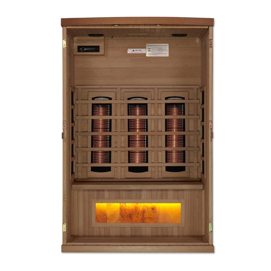 Golden Designs 2-Person Full Spectrum PureTech™ Near Zero EMF Infrared Sauna with Himalayan Salt Bar - ShopHubDepot