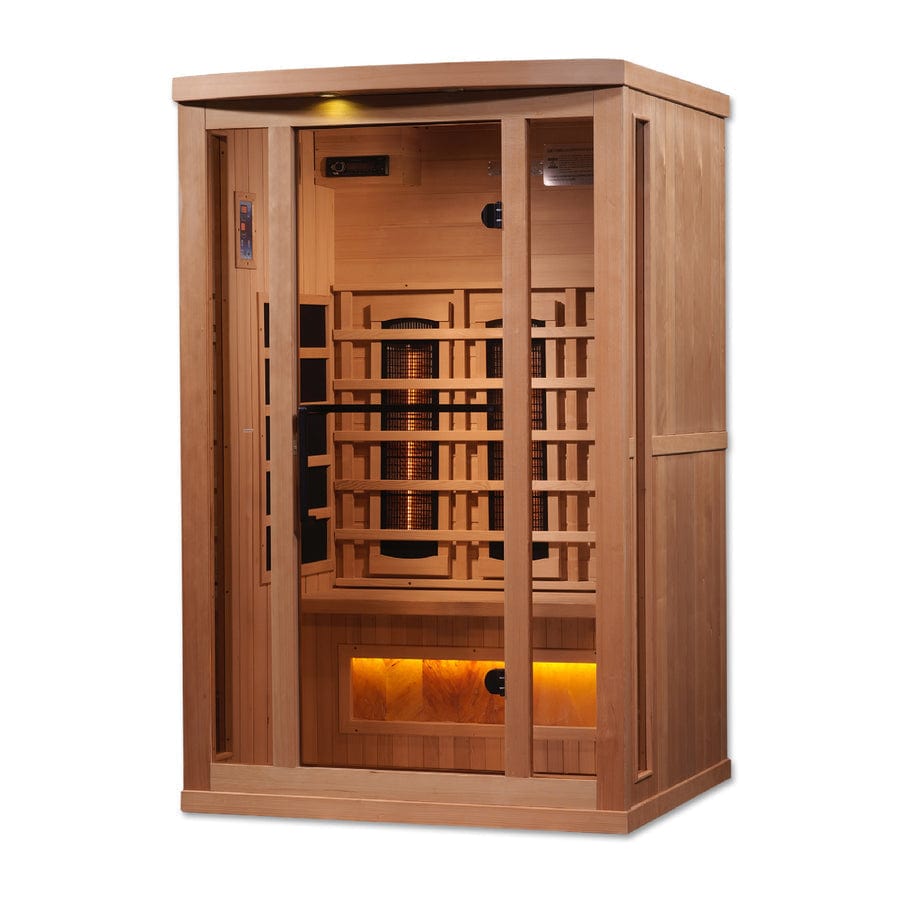 Golden Designs 2-Person Full Spectrum PureTech™ Near Zero EMF Infrared Sauna with Himalayan Salt Bar