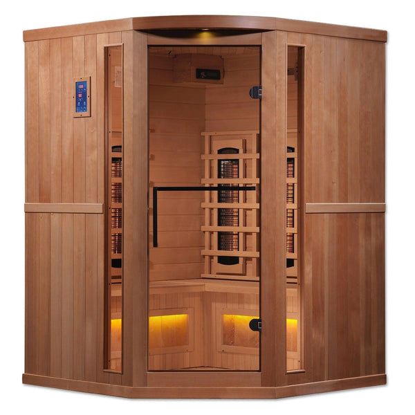 Golden Designs 3-Person Corner Full Spectrum PureTech™ Near Zero EMF Infrared Sauna with Himalayan Salt Bar - GDI-8035-02 - ShopHubDepot