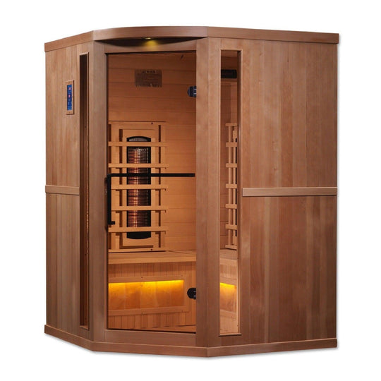 Golden Designs 3-Person Corner Full Spectrum PureTech™ Near Zero EMF Infrared Sauna with Himalayan Salt Bar - GDI-8035-02 - ShopHubDepot