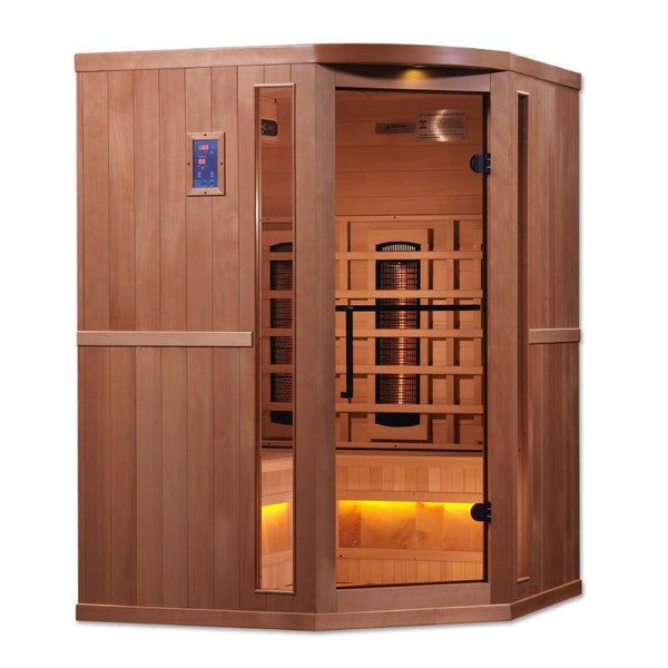 Golden Designs 3-Person Corner Full Spectrum PureTech™ Near Zero EMF Infrared Sauna with Himalayan Salt Bar - GDI-8035-02 - ShopHubDepot