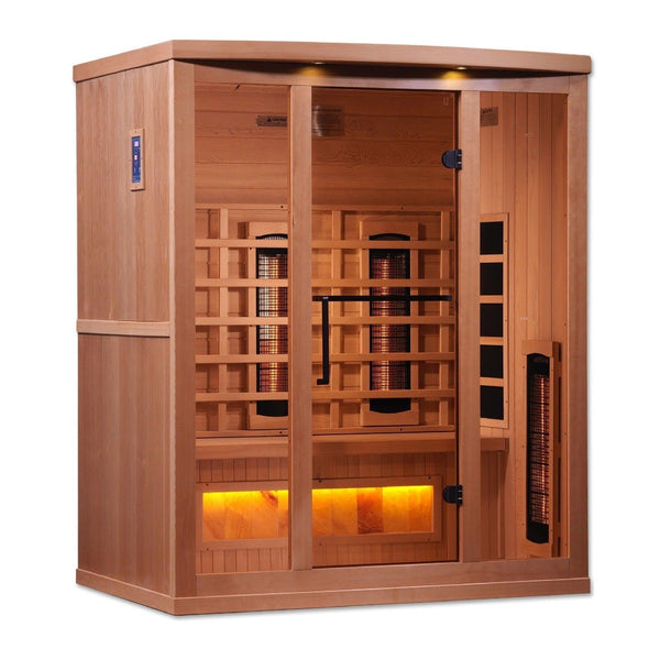 Golden Designs 3-Person Full Spectrum PureTech™ Near Zero EMF Infrared Sauna with Himalayan Salt Bar - ShopHubDepot