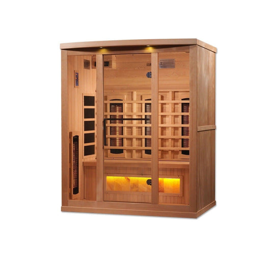 Golden Designs 3-Person Full Spectrum PureTech™ Near Zero EMF Infrared Sauna with Himalayan Salt Bar - ShopHubDepot