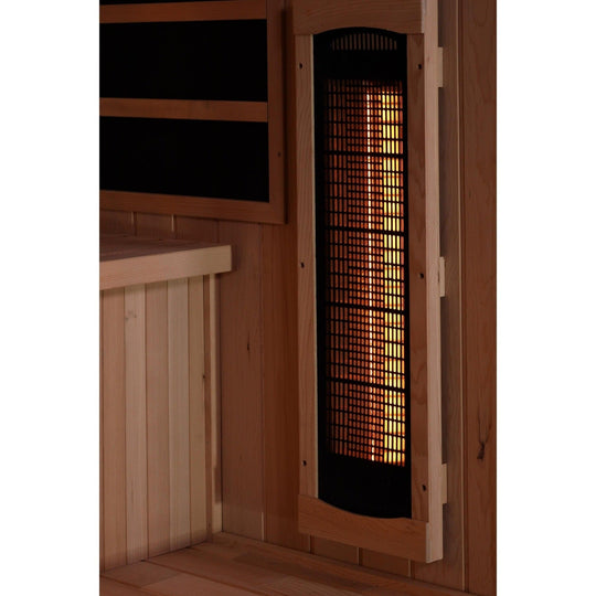 Golden Designs 3-Person Full Spectrum PureTech™ Near Zero EMF Infrared Sauna with Himalayan Salt Bar