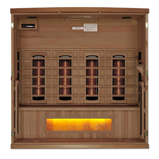 Golden Designs 4-Person Full Spectrum PureTech™ Near Zero EMF Infrared Sauna with Himalayan Salt Bar - ShopHubDepot