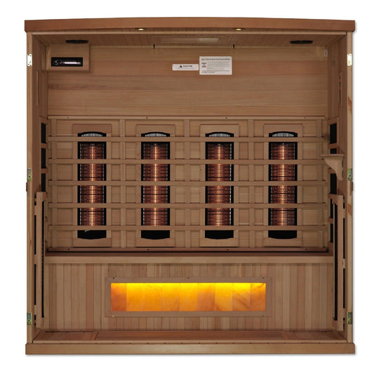 Golden Designs 4-Person Full Spectrum PureTech™ Near Zero EMF Infrared Sauna with Himalayan Salt Bar