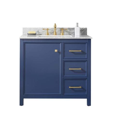 Legion Furniture 36" Blue Finish Sink Vanity Cabinet With Carrara White Top WLF2136-B - ShopHubDepot