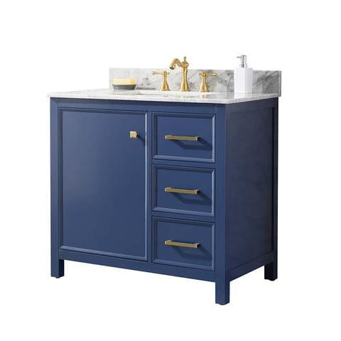 Legion Furniture 36" Blue Finish Sink Vanity Cabinet With Carrara White Top WLF2136-B - ShopHubDepot