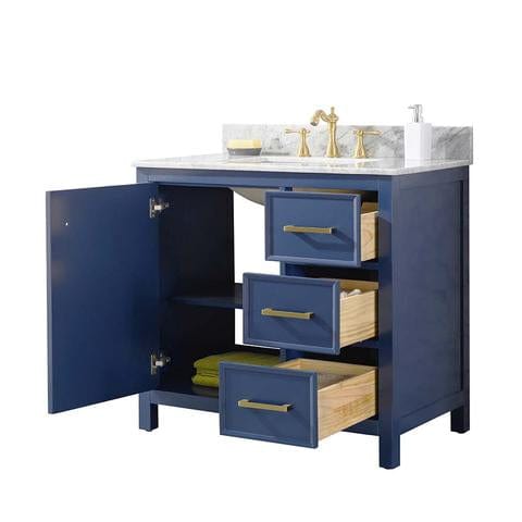 Legion Furniture 36" Blue Finish Sink Vanity Cabinet With Carrara White Top WLF2136-B - ShopHubDepot