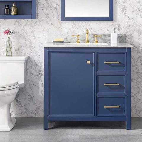 Legion Furniture 36" Blue Finish Sink Vanity Cabinet With Carrara White Top WLF2136-B - ShopHubDepot