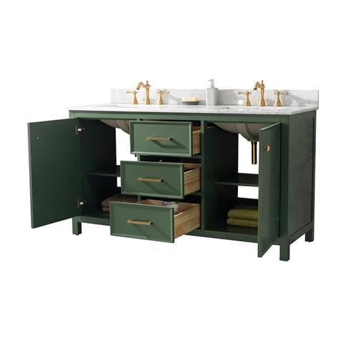 Legion Furniture 60" Vogue Green Finish Double Sink Vanity Cabinet With Carrara White Top WLF2160DVG - ShopHubDepot