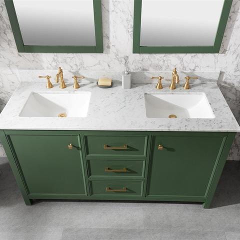 Legion Furniture 60" Vogue Green Finish Double Sink Vanity Cabinet With Carrara White Top WLF2160DVG - ShopHubDepot