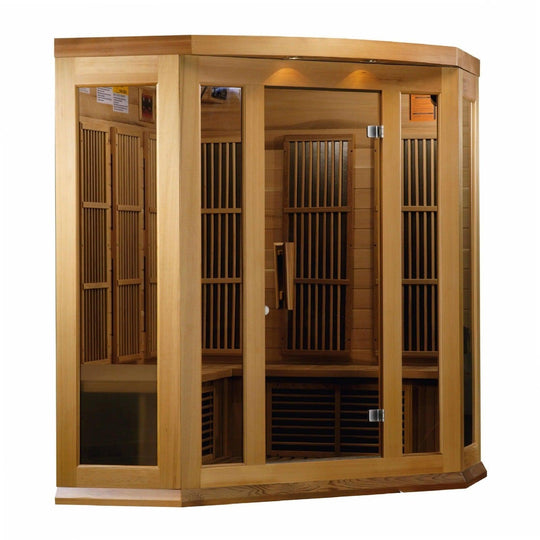Maxxus 3-Person Corner Low EMF (Under 8MG) FAR Infrared Sauna (Canadian Red Cedar) - ShopHubDepot