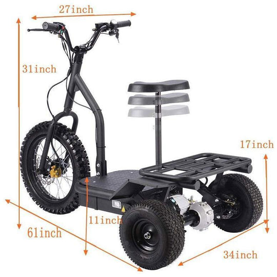 MotoTec 48V/12Ah 1200W Transportation 3-Wheel Mobility Scooter MT-TRK-1200 - ShopHubDepot