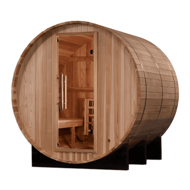 Golden Designs "Arosa" 4 Person Barrel Traditional Sauna - Pacific Cedar - GDI-B004-01