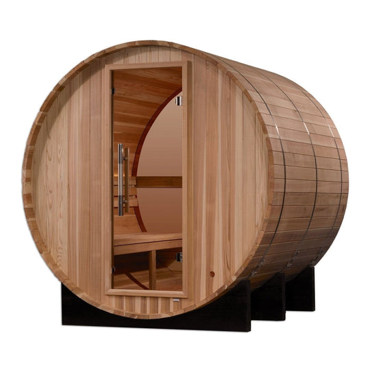 Golden Designs "Zurich" 4 Person Barrel with Bronze Privacy View - Traditional Sauna - Pacific Cedar