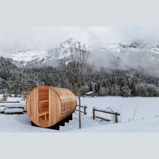 Golden Designs "Klosters" 6 Person Barrel Traditional Sauna - Pacific Cedar - GDI-B006-01 - ShopHubDepot