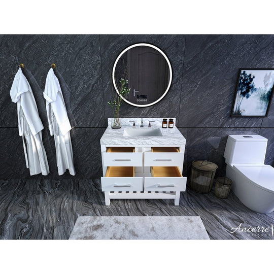 Ancerre Elizabeth Bathroom Vanity with Sink and Carrara White Marble Top Cabinet Set - VTS-ELIZABETH-36-W-CW - ShopHubDepot