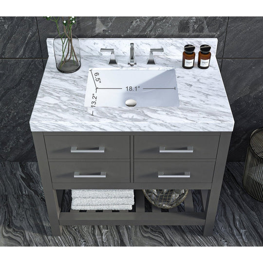 Ancerre Elizabeth Bathroom Vanity with Sink and Carrara White Marble Top Cabinet Set - VTS-ELIZABETH-36-W-CW - ShopHubDepot