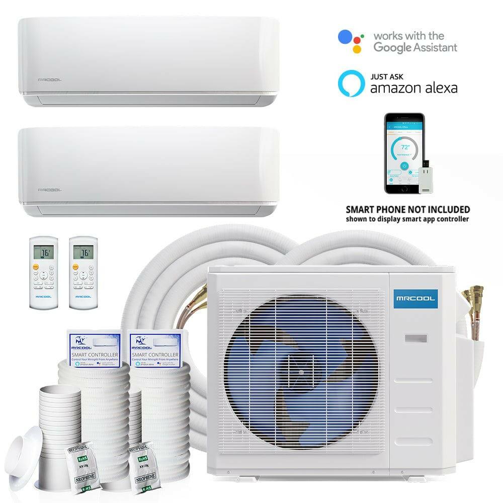 MRCOOL DIY Mini Split - 18,000 BTU 2 Zone Ductless Air Conditioner and Heat Pump with 25 ft. Install Kit, DIYM218HPW00C07 - ShopHubDepot