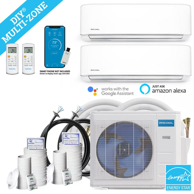 MRCOOL DIY Mini Split - 21,000 BTU 2 Zone Ductless Air Conditioner and Heat Pump with 25 ft. Install Kit, DIYM218HPW01C07