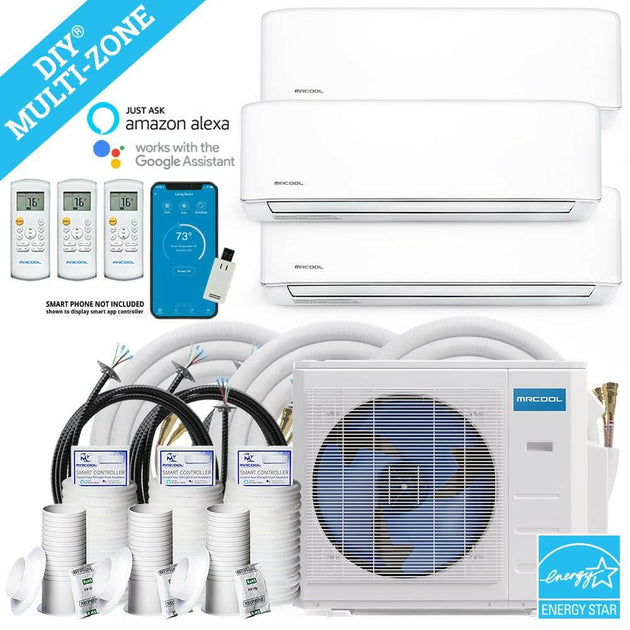 MRCOOL DIY Mini Split - 42,000 BTU 3 Zone Ductless Air Conditioner and Heat Pump with 25 ft. Install Kit, DIYM336HPW03C35 - ShopHubDepot