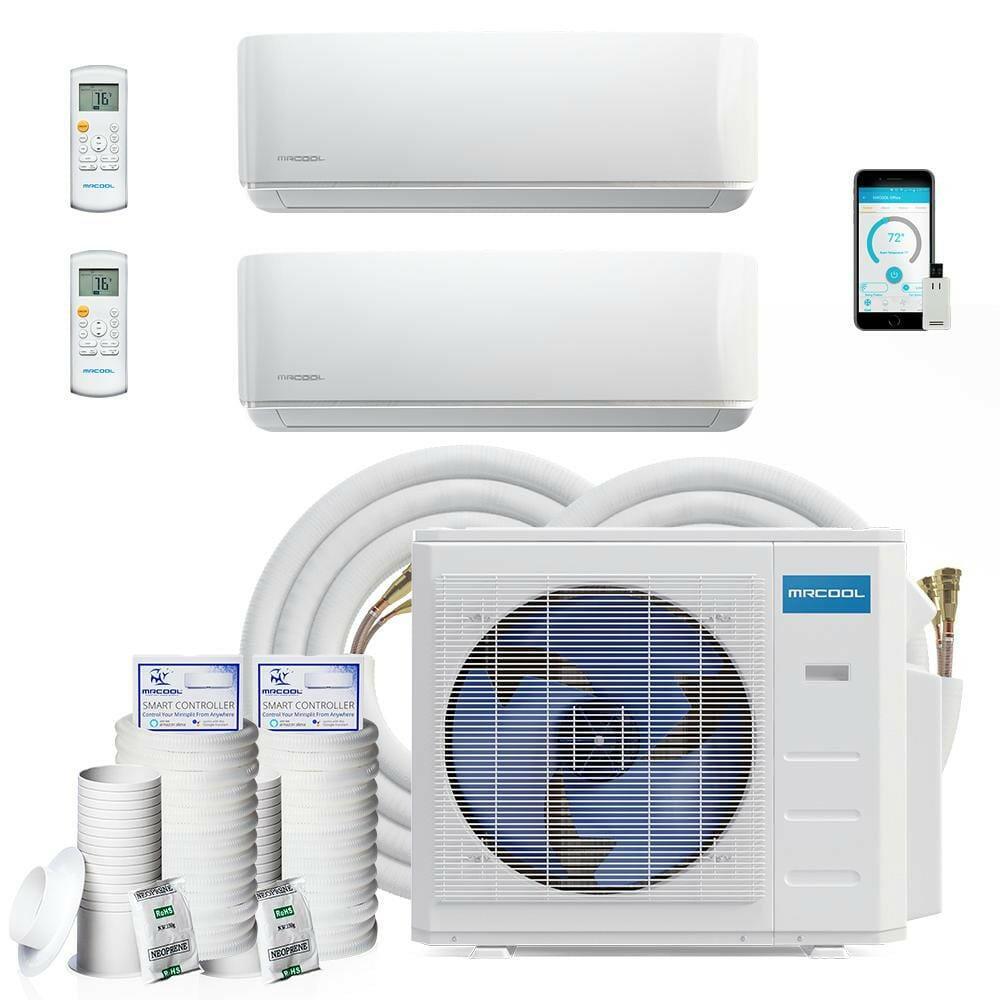 MRCOOL DIY Mini Split - 18,000 BTU 2 Zone Ductless Air Conditioner and Heat Pump with 25 ft. Install Kit, DIYM218HPW00C07 - ShopHubDepot